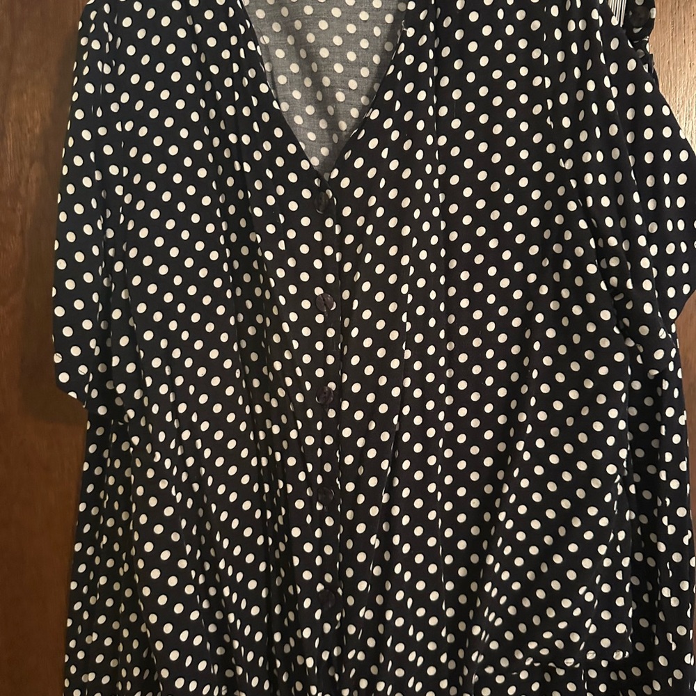 Elegant Navy and White Polka Dot Blouse and Skirt Set